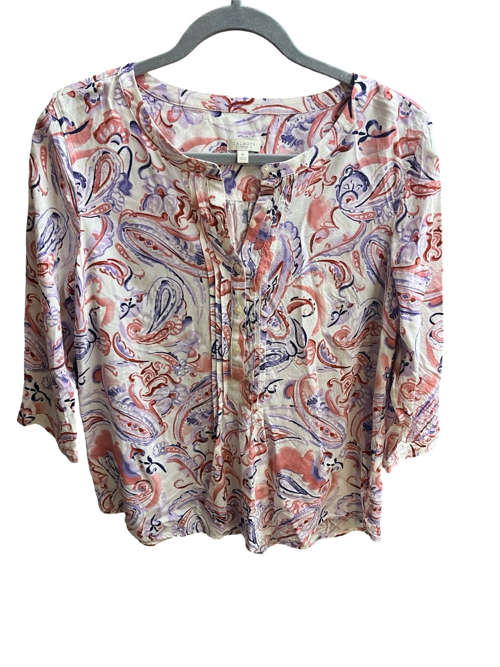 Talbots Pink Paisley Lightweight Split-Neck Blouse - Petite Med